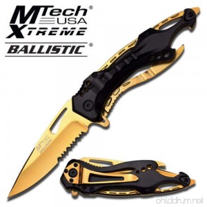 8 BLACK AND GOLD TITANIUM STAINLESS STEEL MTECH SPRING ASSISTED FOLDING KNIFE Blade pocket open switch- Firefighter Rescue Pocket Knife - hunting knives military surplus - survival and camping gear - B010Q2KEH0