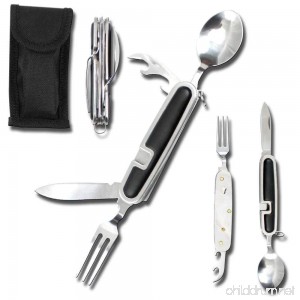Multi Purpose Camping Knife 8 Overall Camping Utensils Detachable Fork Knife With Sheath Spoon Bottle Can Opener Army Set Stainless Steel Spork Foldable Silverware Swiss Travel Hiking Survival - B073C5CL4B