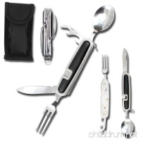 Multi Purpose Camping Knife 8" Overall Camping Utensils Detachable Fork Knife With Sheath Spoon Bottle Can Opener Army Set Stainless Steel Spork Foldable Silverware Swiss Travel Hiking Survival - B073C5CL4B