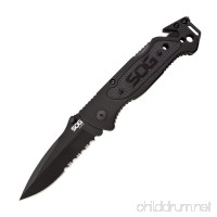 SOG Escape Folding Knife FF25-CP - Built-in Strap Cutter & Glass Breaker  Hardcased Black 3.4" Blade  Aluminum Handle - B076H21TMG