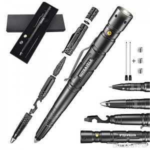 Tactical Pen LED Flashlight Tool – Survival pen +Tactical Flashlight Ballpoint Pen + Multi Tool + Glass Breaker Military Tactical EDC Pen + 2 Ink Cartridges+ 9 Batteries + Gift Box Black … - B078MCJKQL