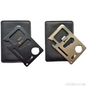 Tuncily 2 Pack (Black and Silver) Credit Card Survival Tool - 11 in One Multipurpose Beer Bottle Opener Portable Wallet Size Pocket Multitool - B01MQCS2UV