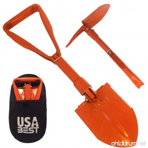 USA Best Small Emergency Folding Shovel with Pick Axe - keep it in your car or take it camping as a survival kit tool (Orange) - B01M6ZM03E