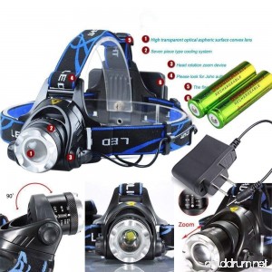20000 Lumens LED Headlamp Flashlight Waterproof Rechargeable Zoomable Adjustable Focus Headlight Camping Hiking Hunting Running Working Sports 3 Switch Mode high/low/strobe 2 Batteries/Charger (Blue) - B078CQWFHD