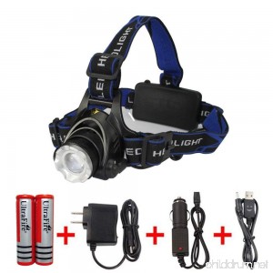 Amerzam Led Headlamp 3 Modes Super Bright LED Rechargeable Headlight with Rechargeable Batteries Car Charger Wall Charger and USB Cable for Outdoor Camping Hunting Running Hiking - B01A5A0K7C