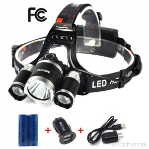 Mifine LED Headlamp - 4 Modes Ultra-Bright Outdoor Headlight with Rechargeable Batteries Dual-port Car Charger Wall Charger and Dedicated USB Cable - B01MU4AY2B