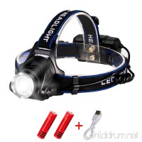 wangcai LED Headlamp  Snorda Super Bright 3 Modes Head Lamp Zoomable Work Headlight Waterproof Flashlight with Rechargeable Batteries for Camping Running Hiking - B07F73KWVZ