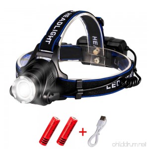 wangcai LED Headlamp Snorda Super Bright 3 Modes Head Lamp Zoomable Work Headlight Waterproof Flashlight with Rechargeable Batteries for Camping Running Hiking - B07F73KWVZ