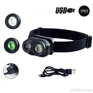 YOUKOYI LED HeadLamp Flashlight - 5 Lighting Modes USB Rechargeable White &Green LEDs Headband Adjustable Lightweight Waterproof - Perfect for Hiking Camping Fishing Hunting Outdoor - B07BT5GSLF