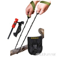 SOS Gear Pocket Chainsaw and Fire Starter - Survival Hand Saw  Firestarter with Built in Compass & Whistle  Embroidered Pouch for Camping & Backpacking - Green Straps  36" Chain - B075Y2Y1JH