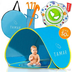 TAMAR 2018 Baby Beach Tent: Toddlers and Tots Blue Pop-Up Sun Shelter with mini Pool and Detachable Shade Lightweight 50 SPF UV Protection with Carry Bag And A Bonus Baby Swimming Ring - B073THBQN9