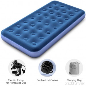 LANGRIA Upgraded Twin Size Inflatable Air Bed 8.5-Inches Air Mattress Bed with Handheld Electric Pump Storage Bag and 2 Power Adapters and Repair Kit (74 x 39 x 8.5 inches Blue) - B073PX8WN7